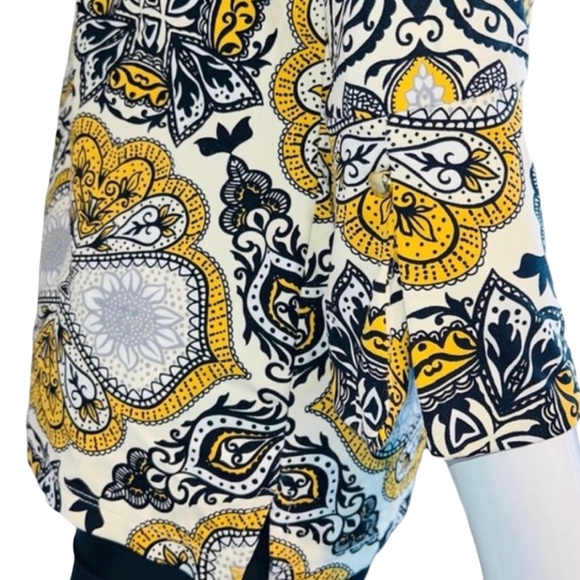 4/$24 Charter Club Mosaic Print Key Hole Yellow Black and‎ White Blouse - Picture 6 of 9